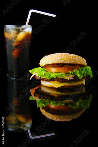 fast food hamburger and beverage