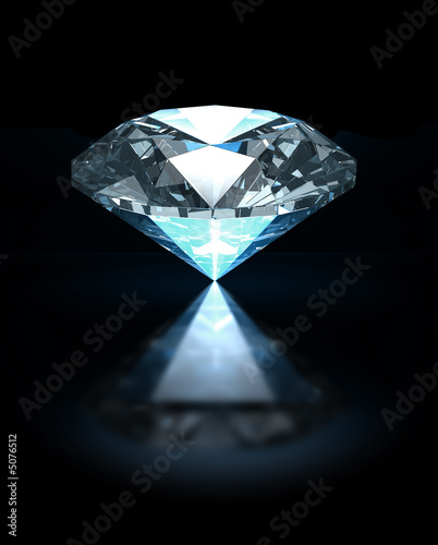 Blue Diamond Gemstone isolated on Black Reflective Background. 3D illustration