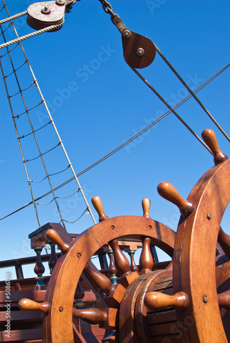 Double steering wheel of big sailing boat photo
