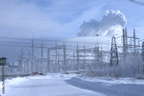 power station in winter landscape