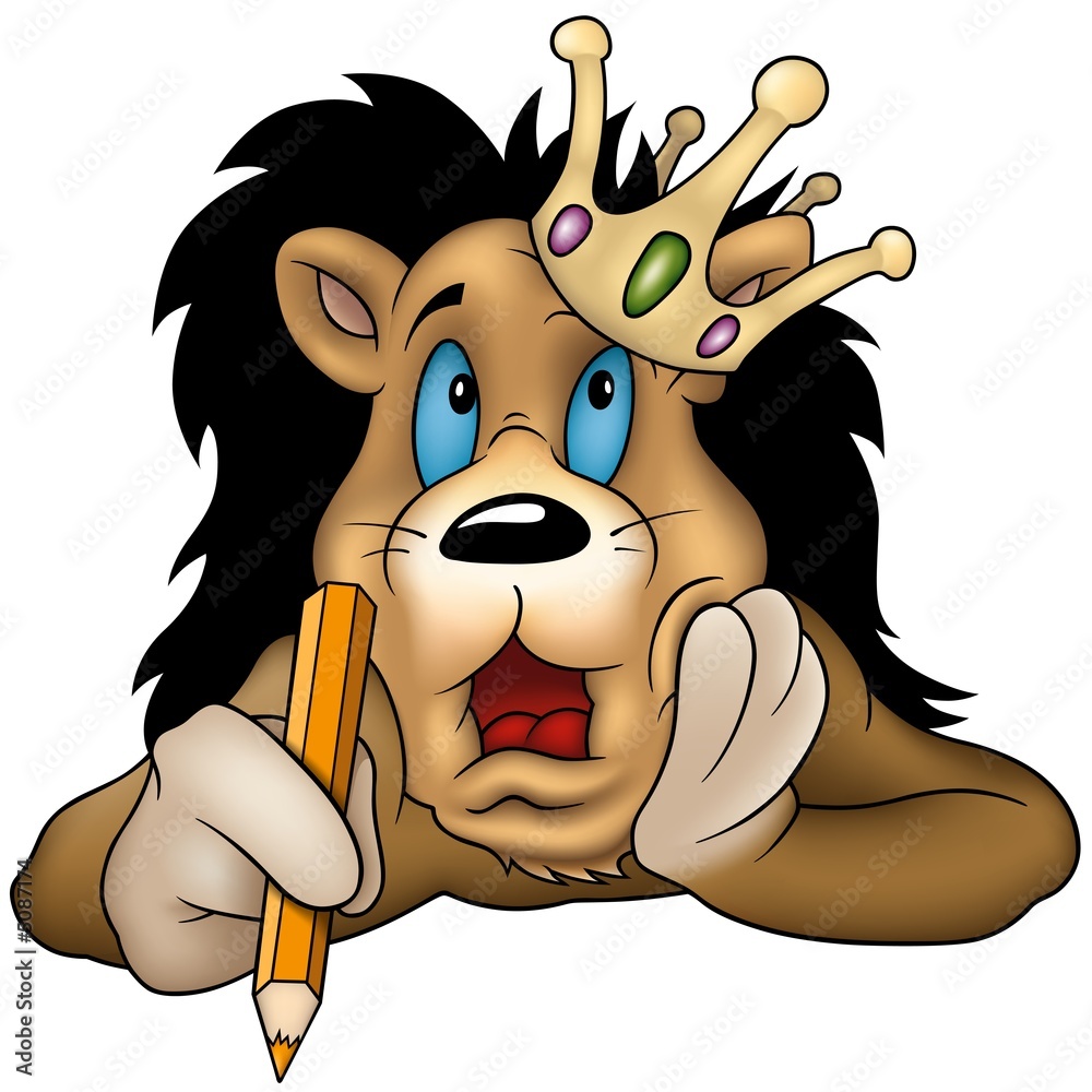 Fototapeta premium Lion with pencil - Highly detailed cartoon illustration