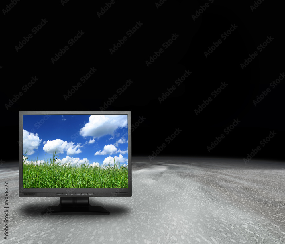 Fototapeta premium lcd screen on an abstract planet, photo inside is my property