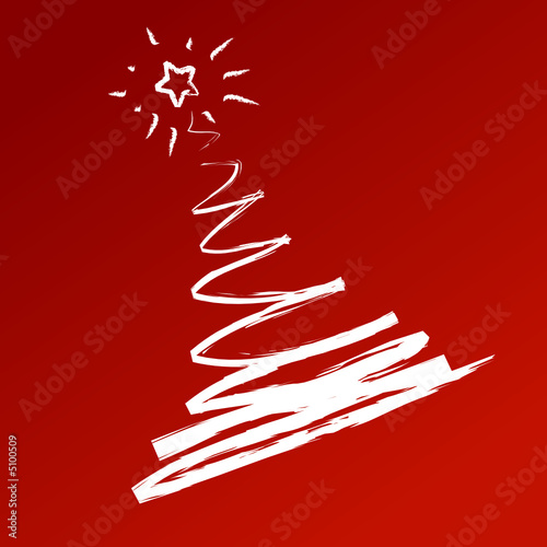 Sapin de noël - esquisse sur fond rouge
