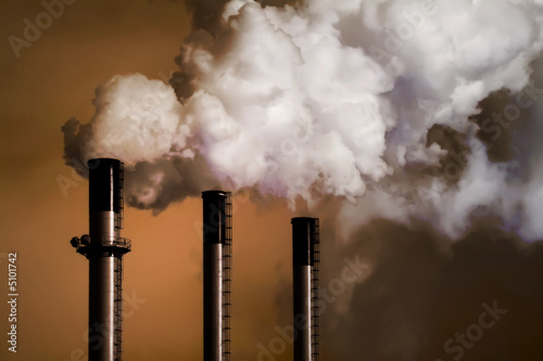 Coal Power Plant Smoking Chimney Stacks