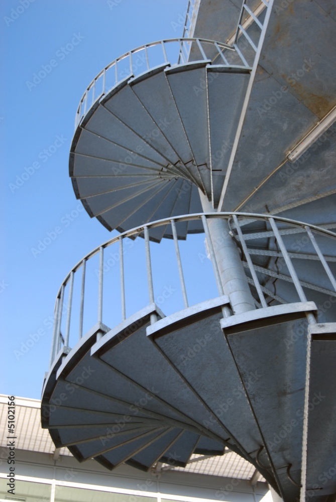 Spiral fire escape stairs from below