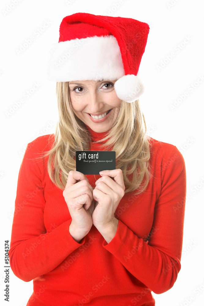 Christmas Shopping - Santa girl with a gift card Christmas Shopping - Santa girl with a gift card