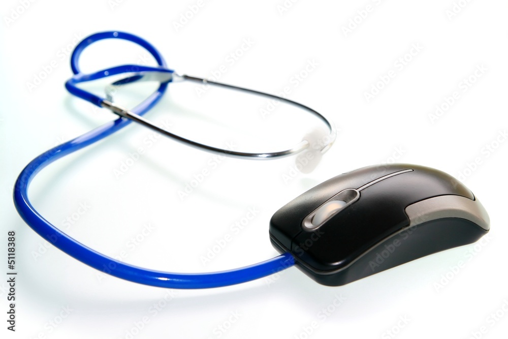 Stethoscope and of mouse lying on white background Stethoscope and of mouse lying on white background