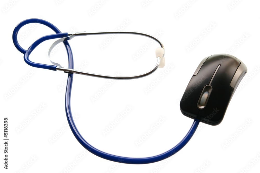Stethoscope and of mouse lying on white background Stethoscope and of mouse lying on white background