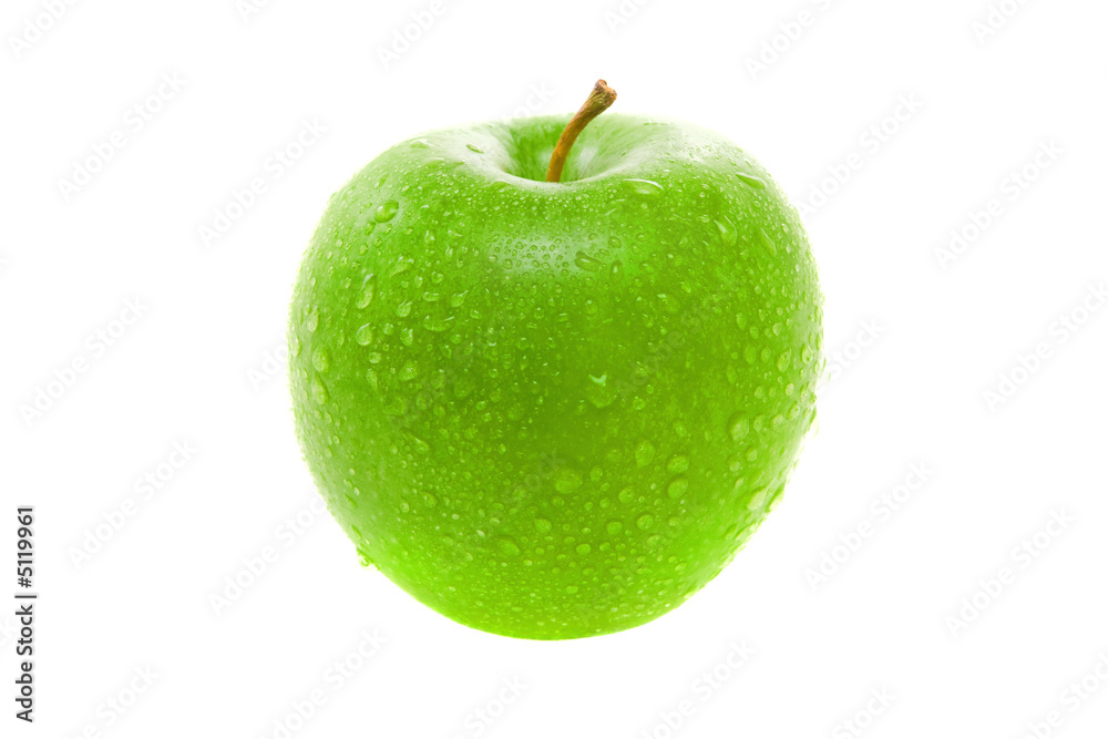 Wet juicy green apple isolated on white background. Wet juicy green apple isolated on white background.