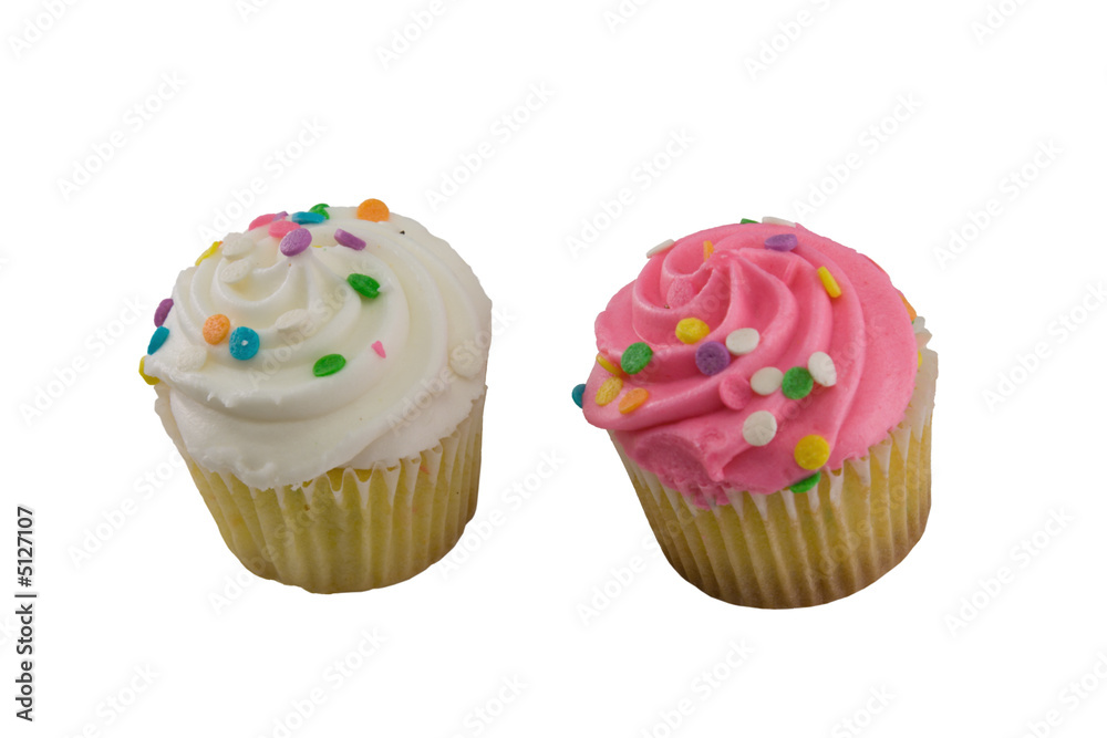 two mini cupcakes on white