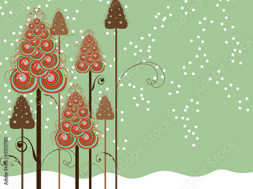 whimsical swirls winter trees