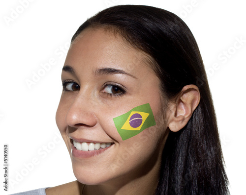 Smiling Woman with Brazilian Flag