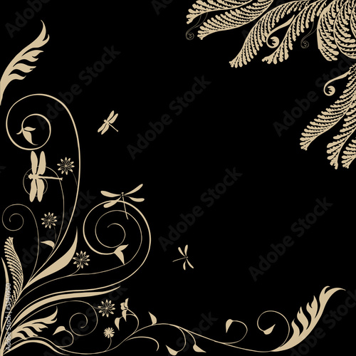 Floral ornament with dragonflies: Vector