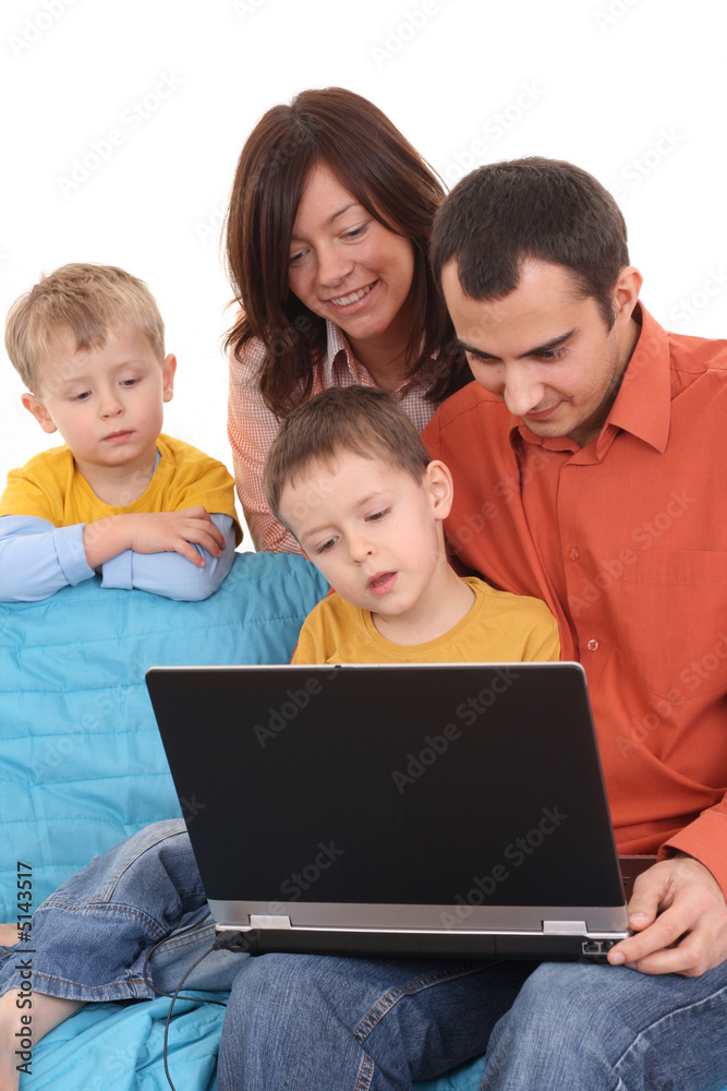 family using laptop