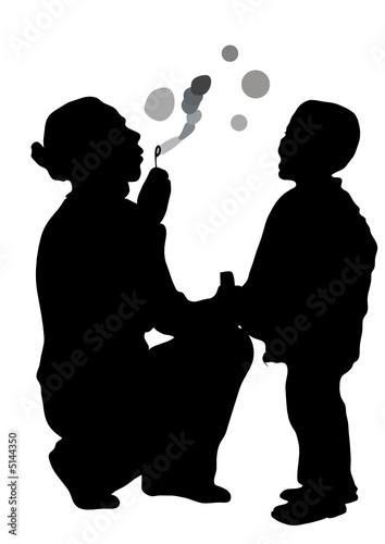 vector mother with son with soapy bubble