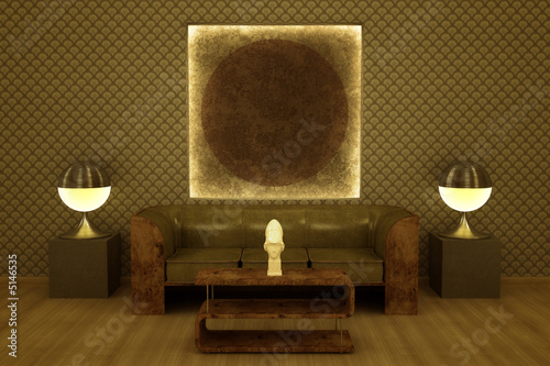 Quadro su tela Visualization of a classic Art Deco revival style lounge.