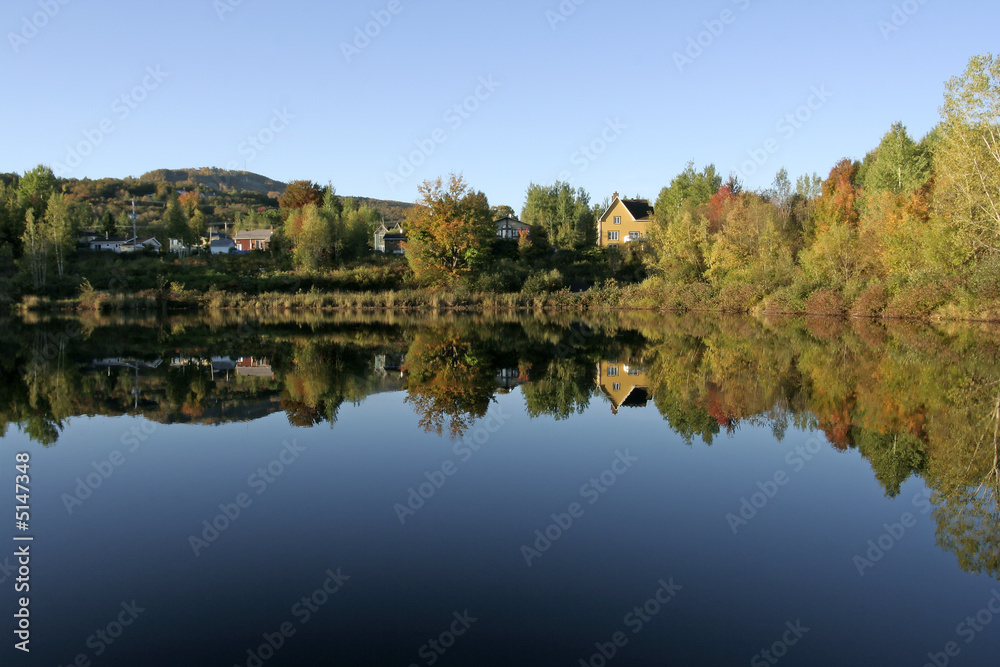 autumn reflections on a lake in the morning