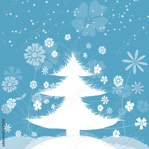 Christmas tree, winter background, vector illustration
