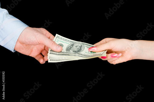 The woman transfers money to the man