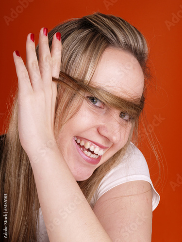 woman with hair over her face
