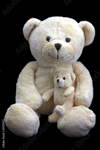 Cute bear with baby isolated on black photo