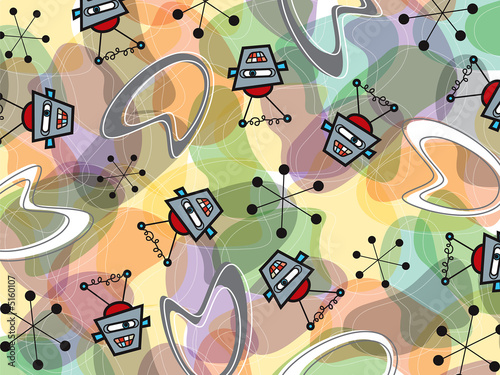 retro robots and boomerang pattern