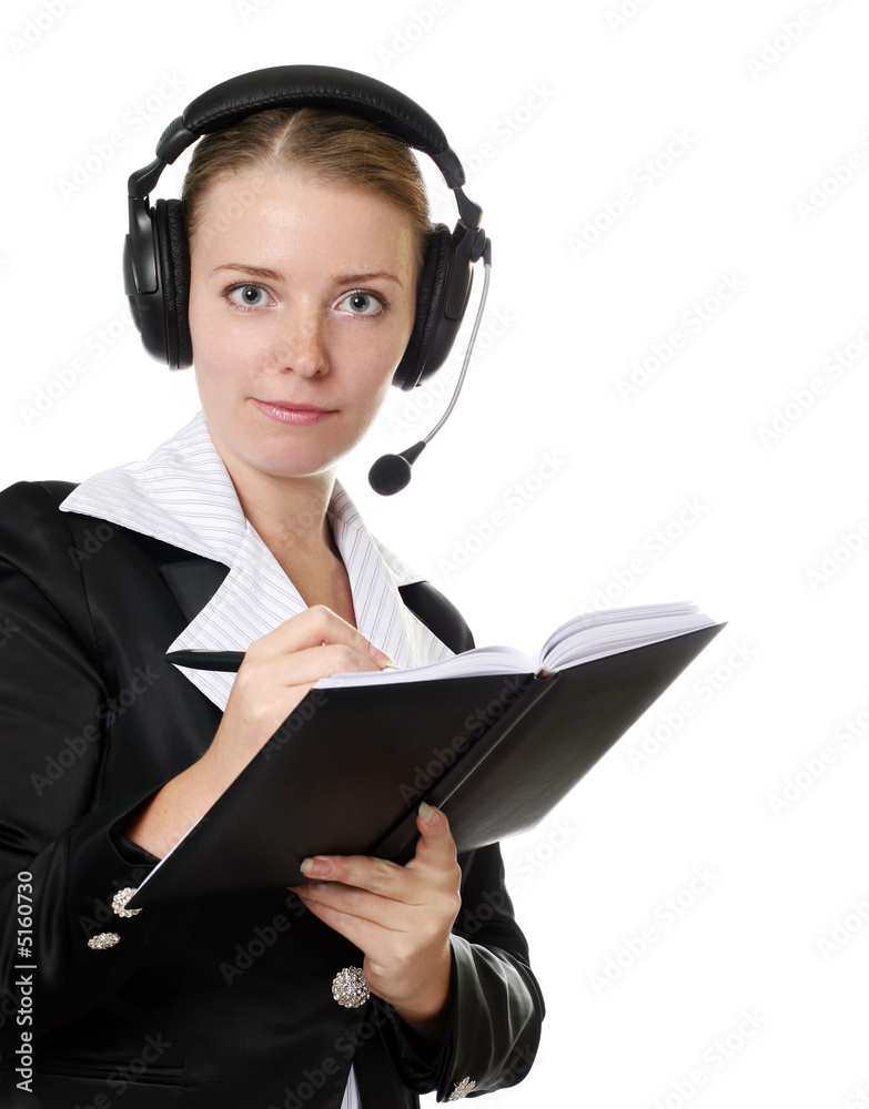 female operator in headset on white background female operator in headset on white background