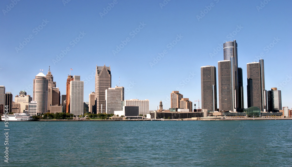 view of panorama Detroit skyline from Windsor view of panorama Detroit skyline from Windsor