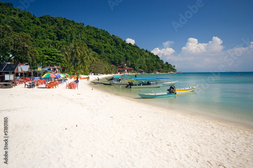 Beach View With Boats And Restaurants © cosmity