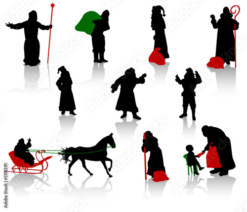 Silhouettes of santa claus. 