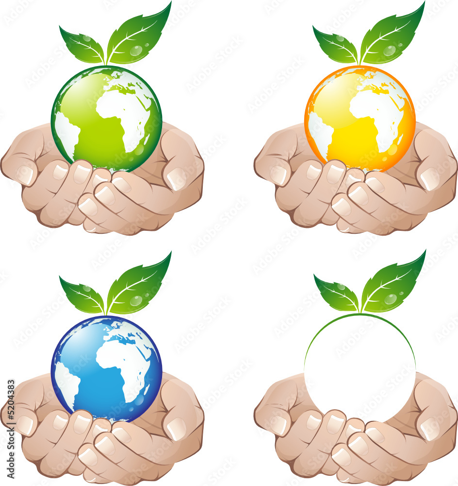 Terre à feuilles au creux des mains, image vectorielle