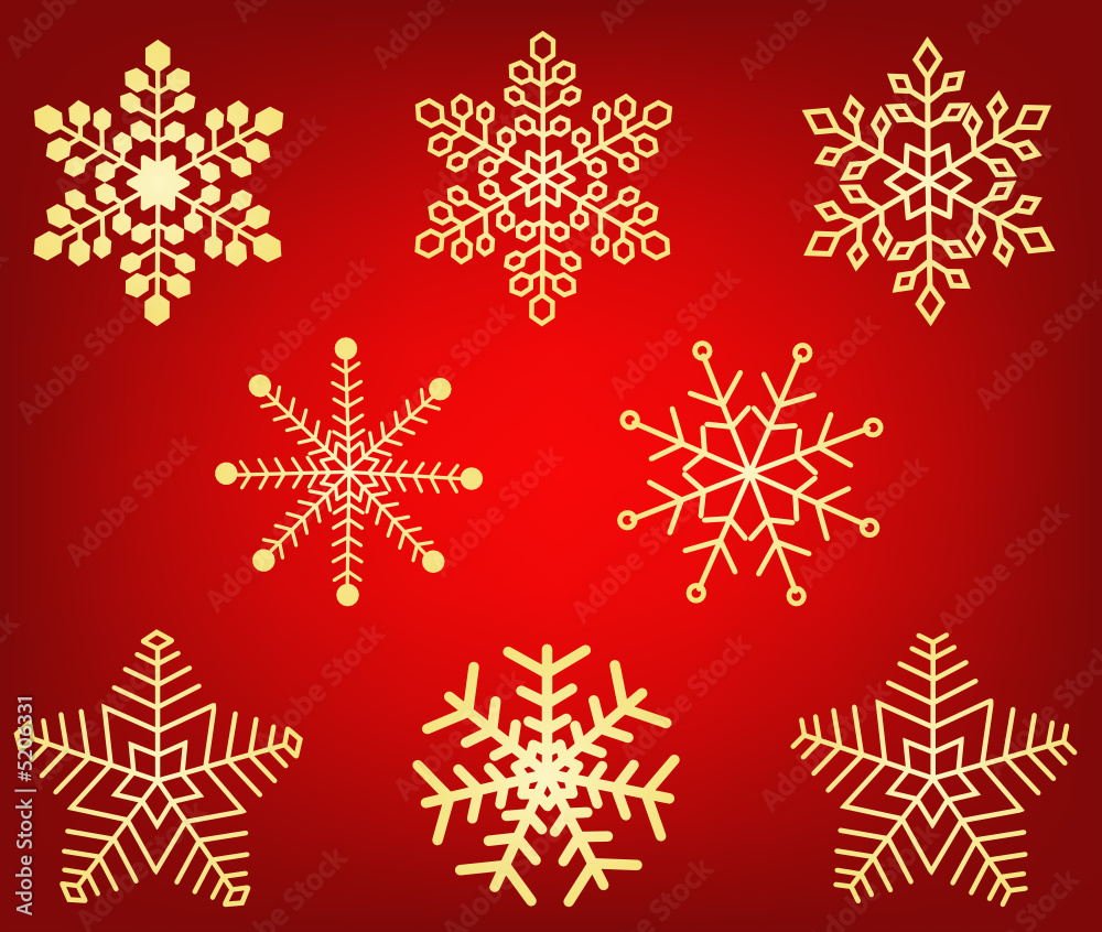 Collection of gold winter snowflakes Collection of gold winter snowflakes