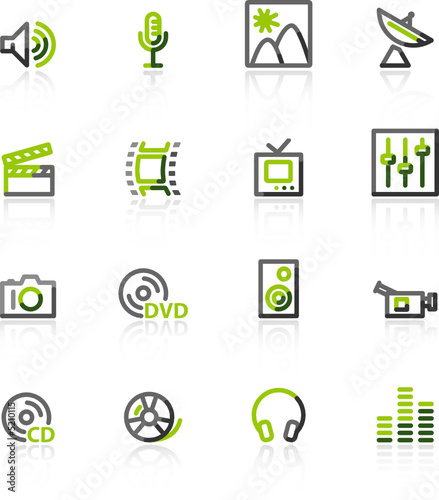 green-gray media icons