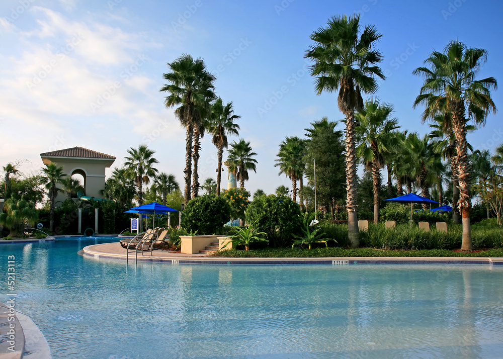 the landscape and swimming pool in a resort