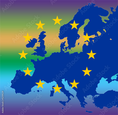 cool union - gold eu stars on map of blue europe with cool gradi