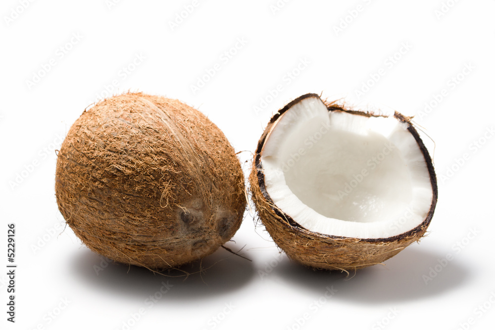 whole and opened coconuts isolated whole and opened coconuts isolated