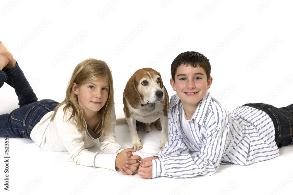 Boy and Girl with Beagle Boy and Girl with Beagle