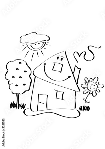 Zeichnung eines glücklichen Zuhauses 