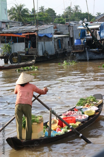 Canvas Print Barque sur le Mekong Marché flottant