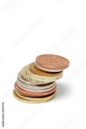 Pile of coins isolated on white