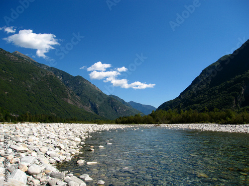 Swiss valley with calm river