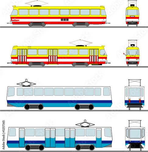 set of vector trams