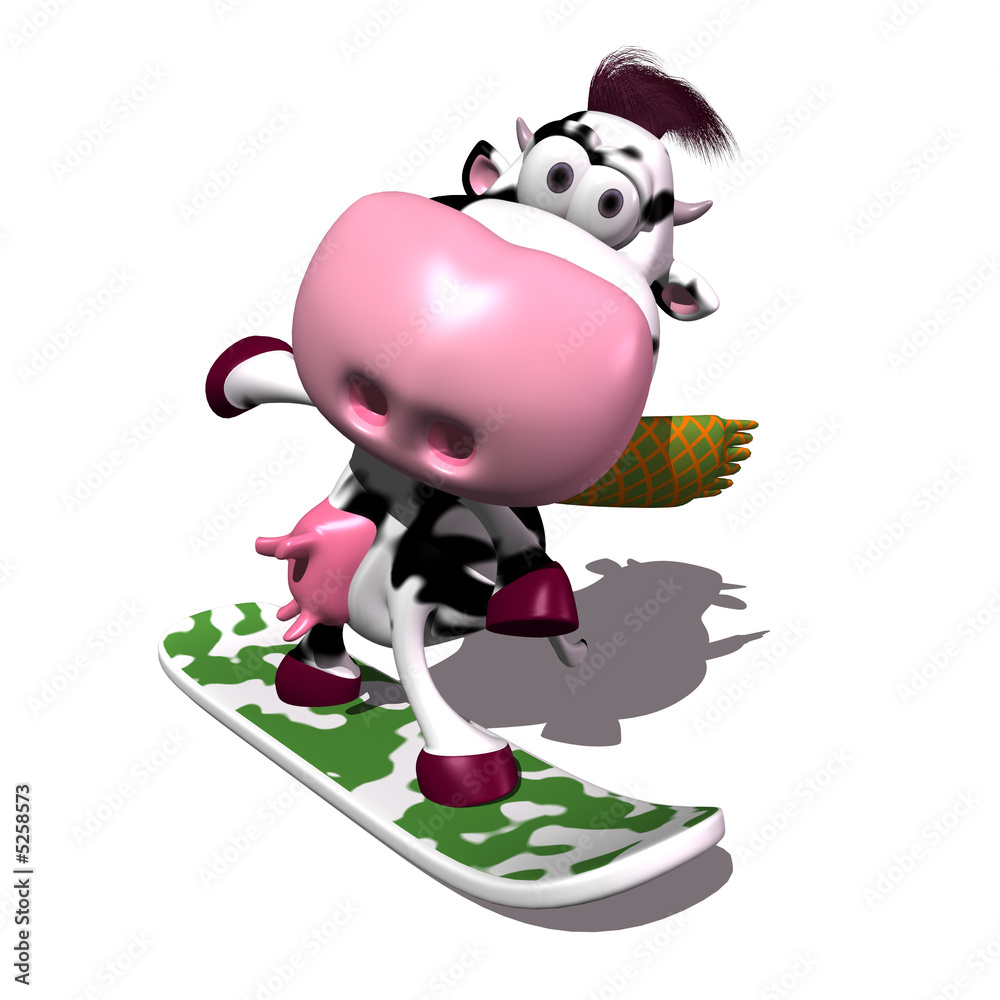 Vache en snowboard
