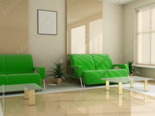 Interior in light tones sofa table window jalousie