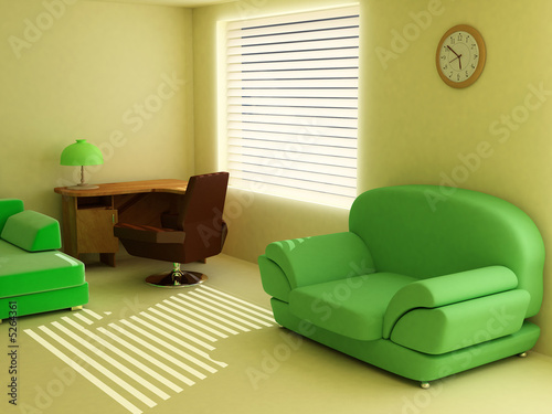 Interior in light tones sofa table window jalousie