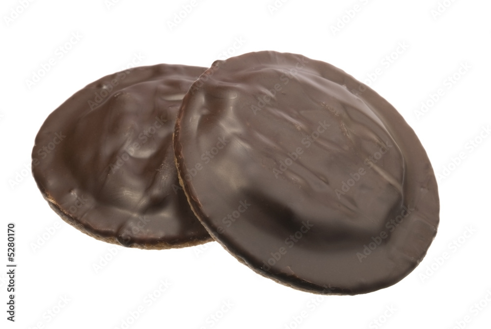 Two jaffa cake biscuits isolated on white background Two jaffa cake biscuits isolated on white background