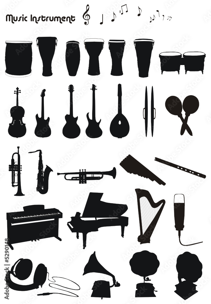 siluetas de instrumentos musicales en vector vector de Stock | Adobe Stock
