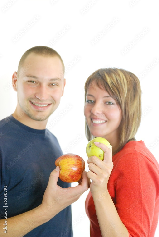 healthy couple with apple