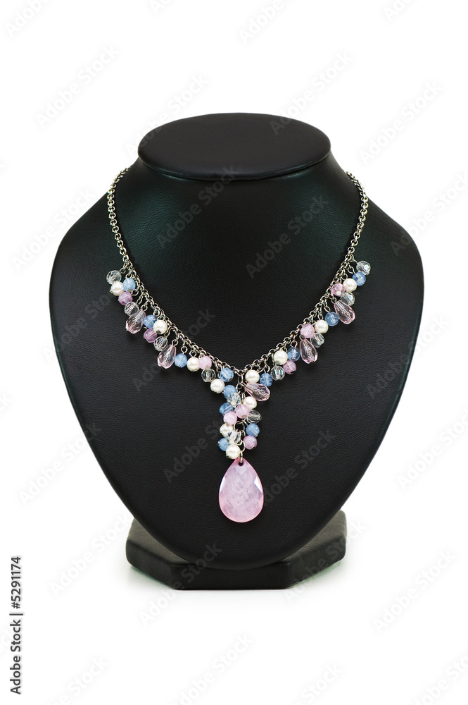 Necklace with many stones isolated on the white Necklace with many stones isolated on the white