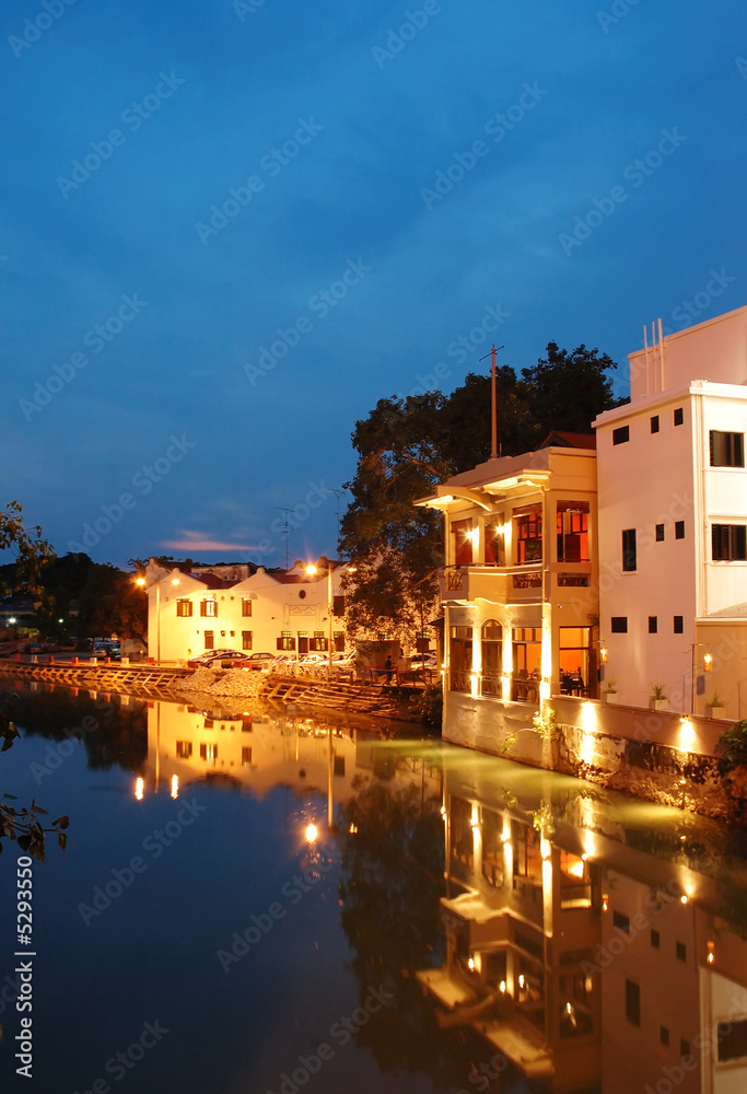 evening river site scene with street lights